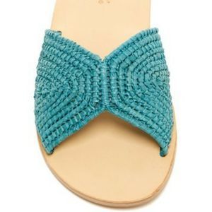 Teal Raffia Slide Sandals